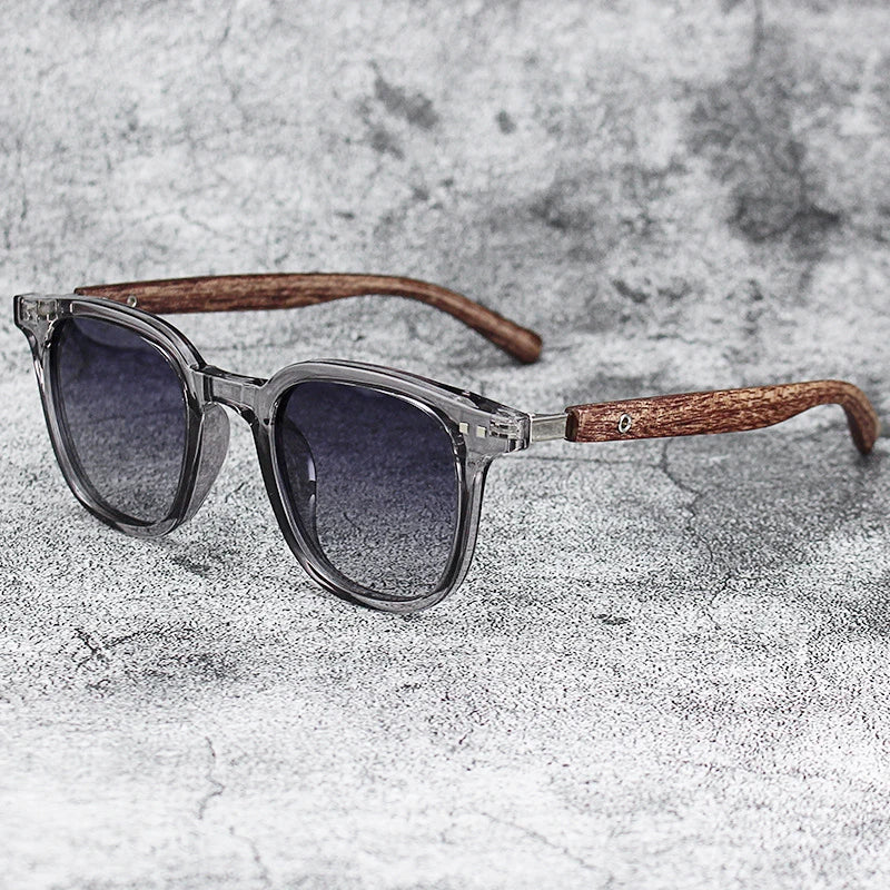 Nouveaux hommes Vintage cadre en bois lunettes de soleil marque classique carré lunettes de soleil revêtement lentille conduite lunettes pour femmes mâle