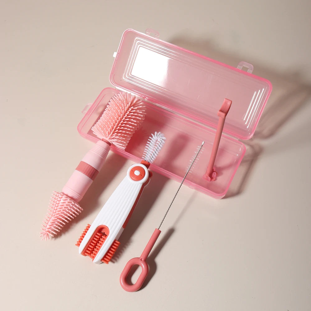 Ensemble de nettoyage de biberons 4 en un, brosse à sucette portable en Silicone, brosse en paille, rinçage de biberon rotatif à 360 degrés