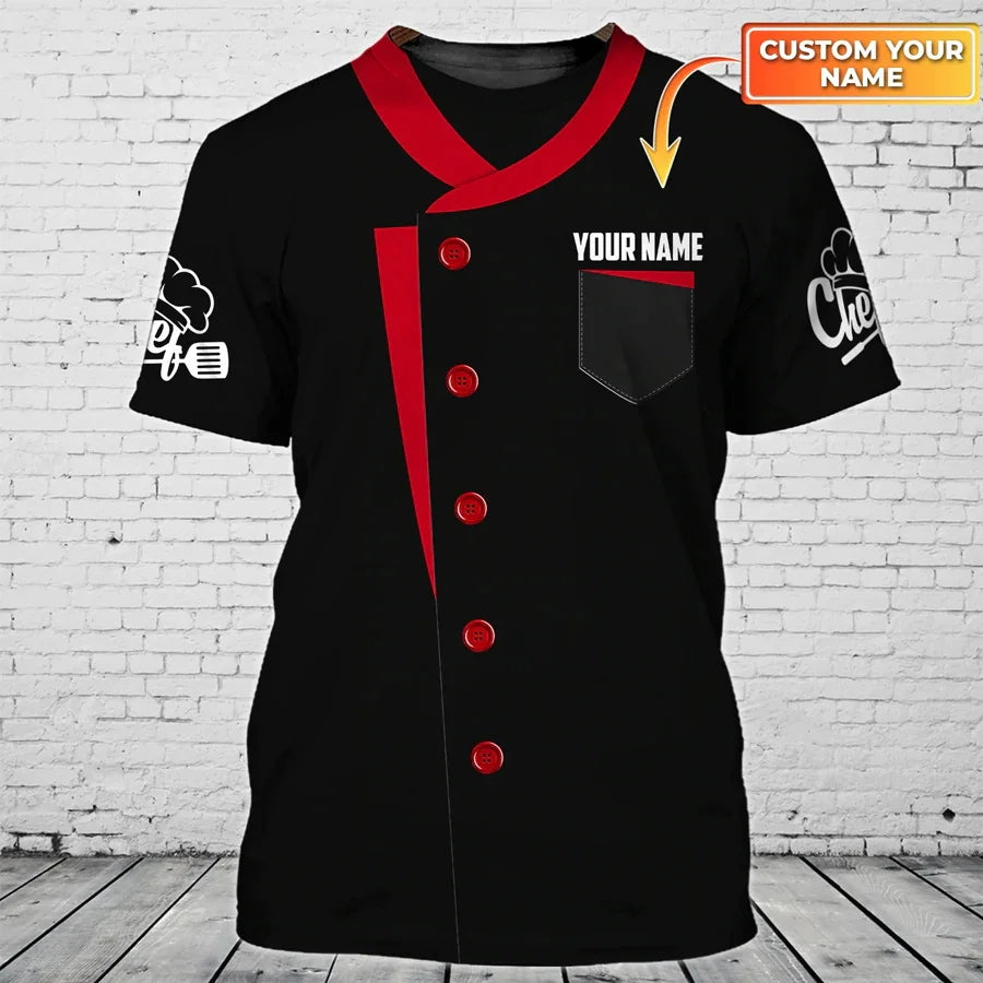 Uniforme de travail de chef pour hommes, T-shirt avec nom personnalisé, impression 3D, décontracté, 2023, séchage rapide et respirant, grande taille
