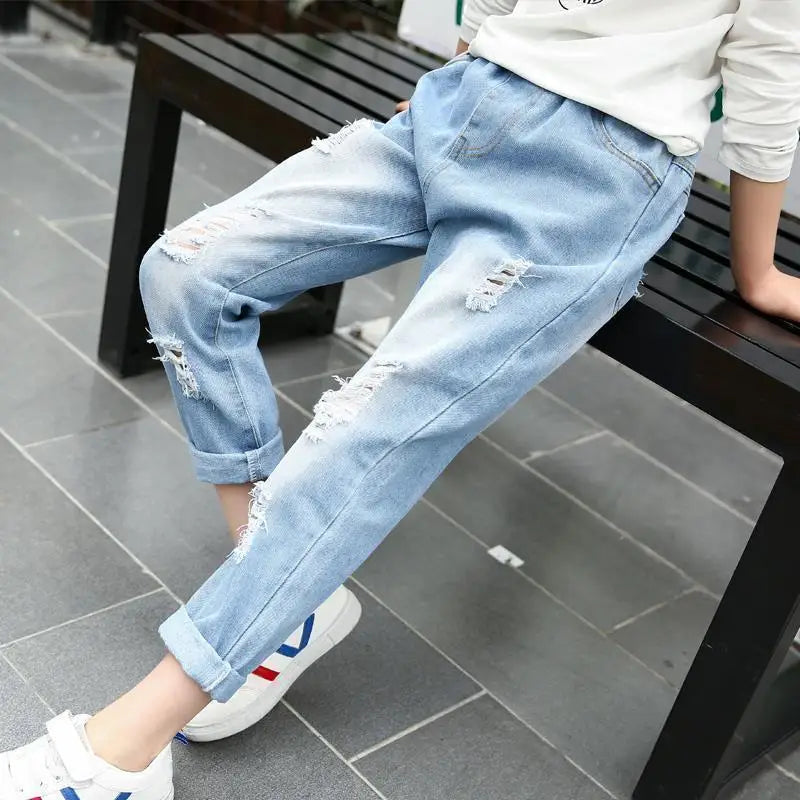 New Fashion Girls Jean Spring Summer and Autumn Soft Casual Boutique Cotton Kawaii Girls Elegant Jean Children's Pants 3-12Y