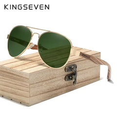 KINGSEVEN-Lunettes de soleil à monture en alliage de bois pour hommes et femmes, lunettes de soleil UV400, lunettes à verres polarisés HD, lunettes de camping, lunettes de pêche, haute qualité
