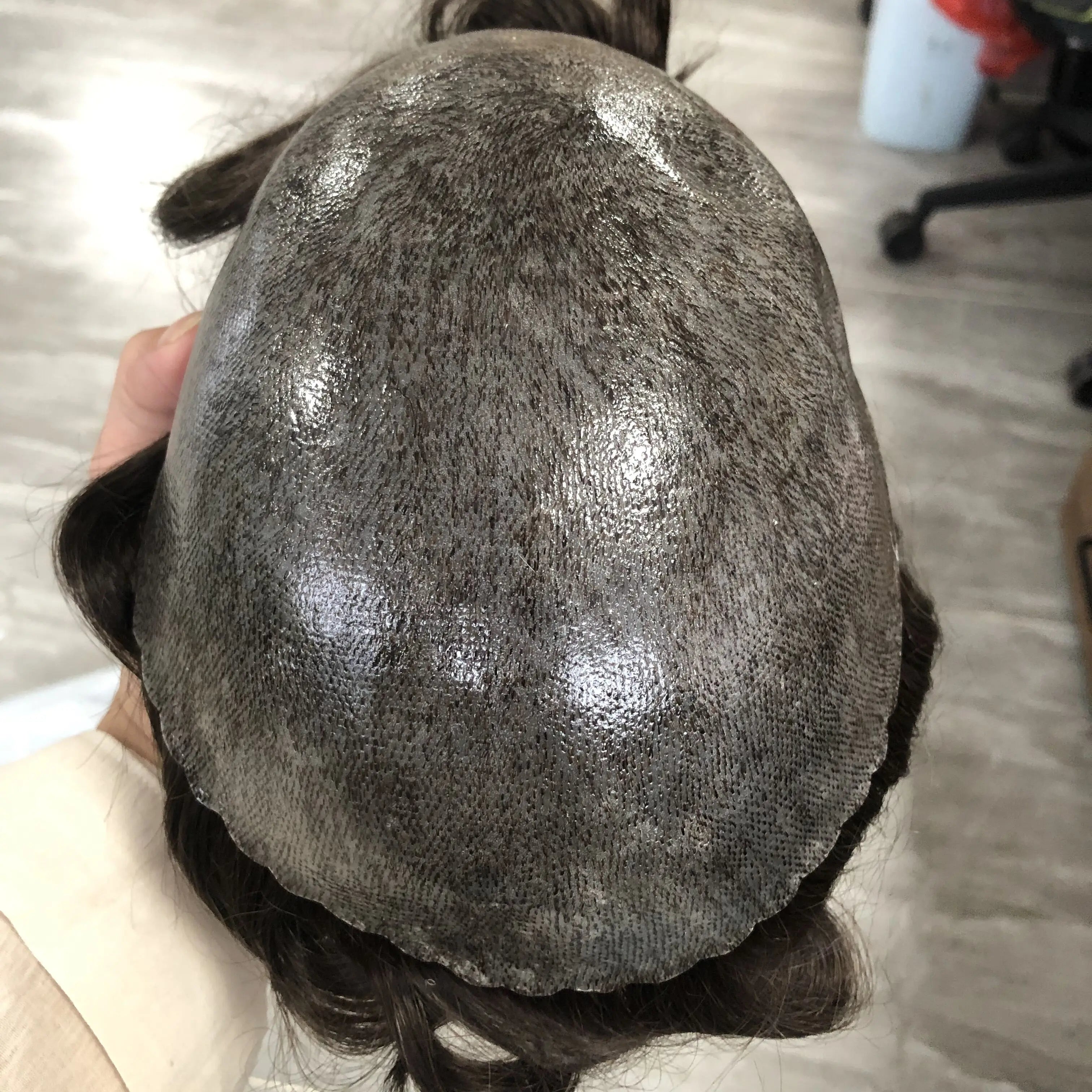1B40 1B65 gris cheveux humains hommes toupet indécutable 0.1mm Pu Base homme perruques remplacement naturel délié cheveux prothèse capillaire