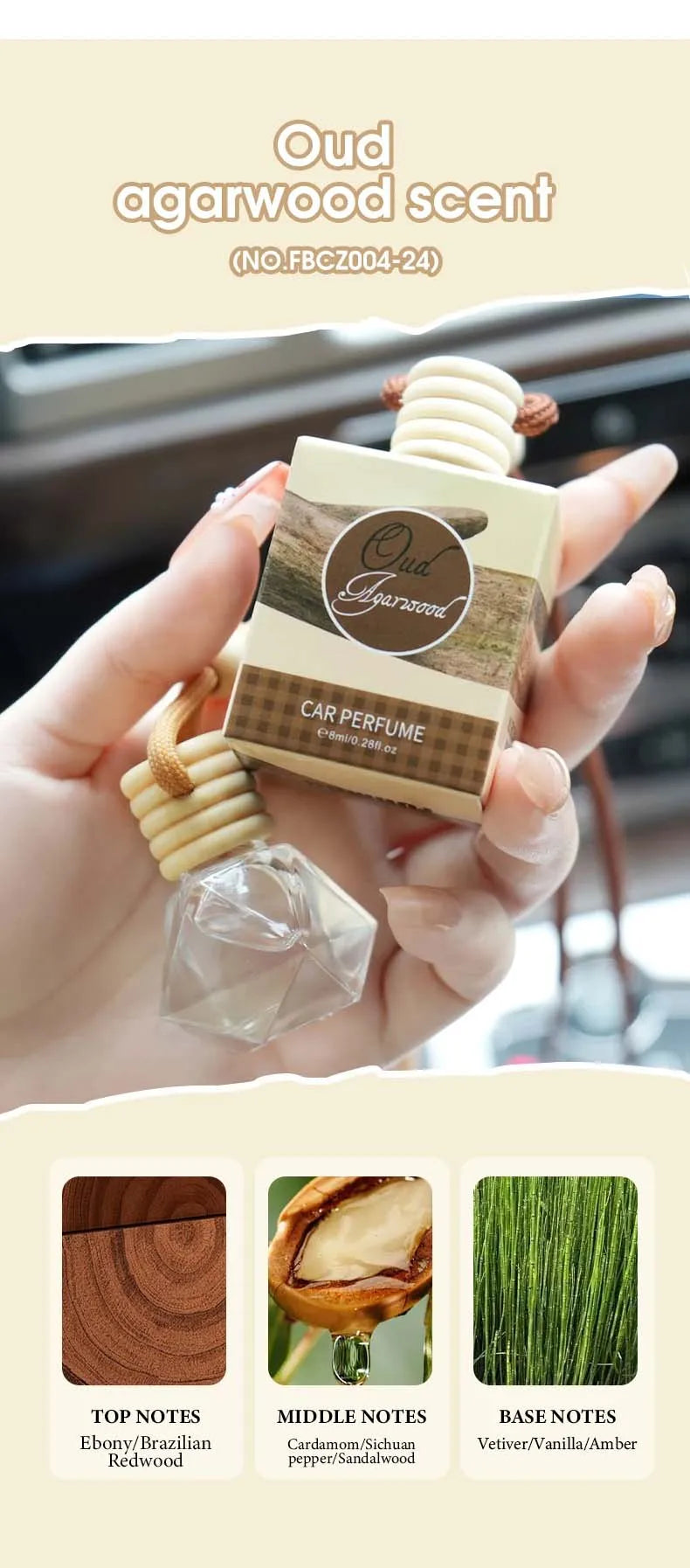 8ml Fresh Natural Car Scent Fruity Car Air Fresheners Sustainable Brand Coconut Peach Scent Jadec Car Pendant Deodorant