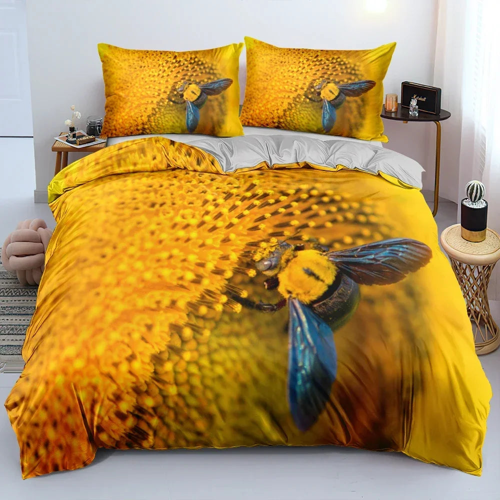 Royal Blue Gold Flower Classic Duvet Cover Sets, Queen, Full, Double Duvet Covers Pillowcases Bedding Set 260x220cm