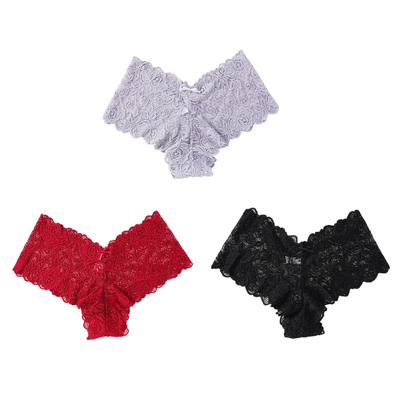 3 pièces Sexy dentelle florale culottes femmes slips taille basse Lingerie douce confortable femme sous-vêtements filles intimes culottes