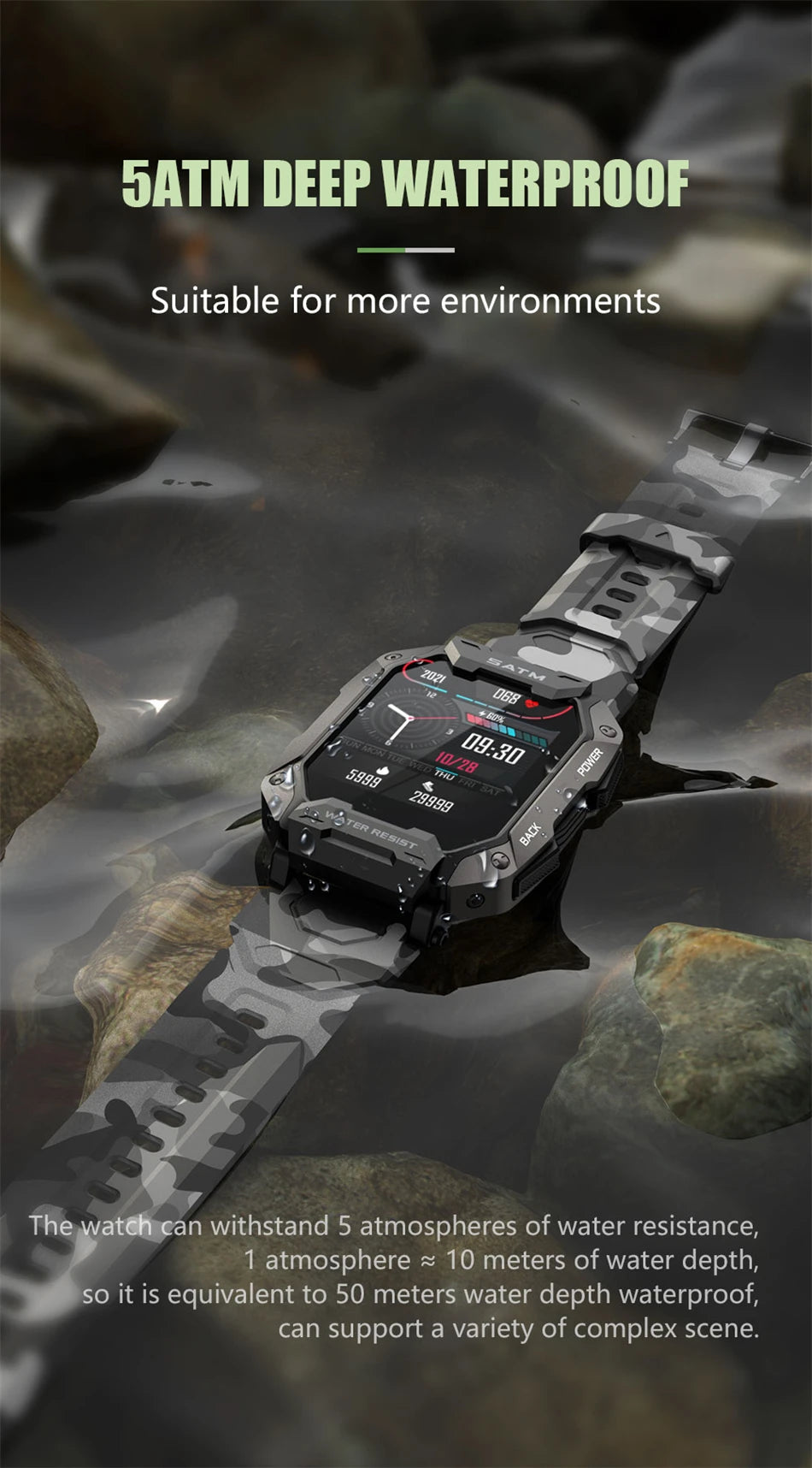 Montre intelligente étanche IP68 Iko pour hommes, horloge intelligente de natation, sports de plein air, suivi de la condition physique, moniteur de santé, montre intelligente pour Android, IOS
