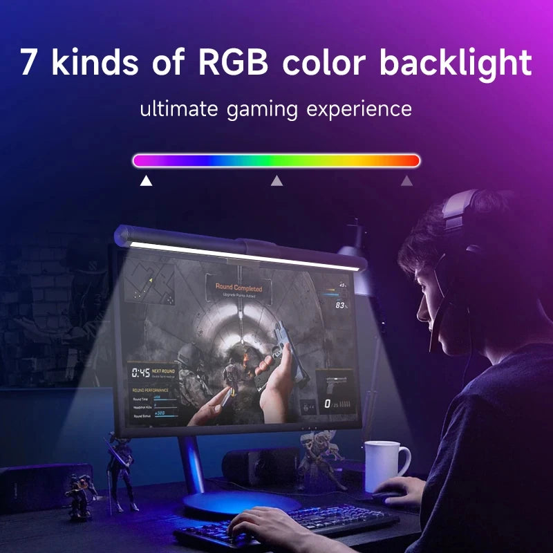 Barre lumineuse d'écran de moniteur de lampe de bureau à LED, escales informatiques RVB, lumières double face pour le travail, l'étude, la lecture, le jeu, l'éclairage de gradation