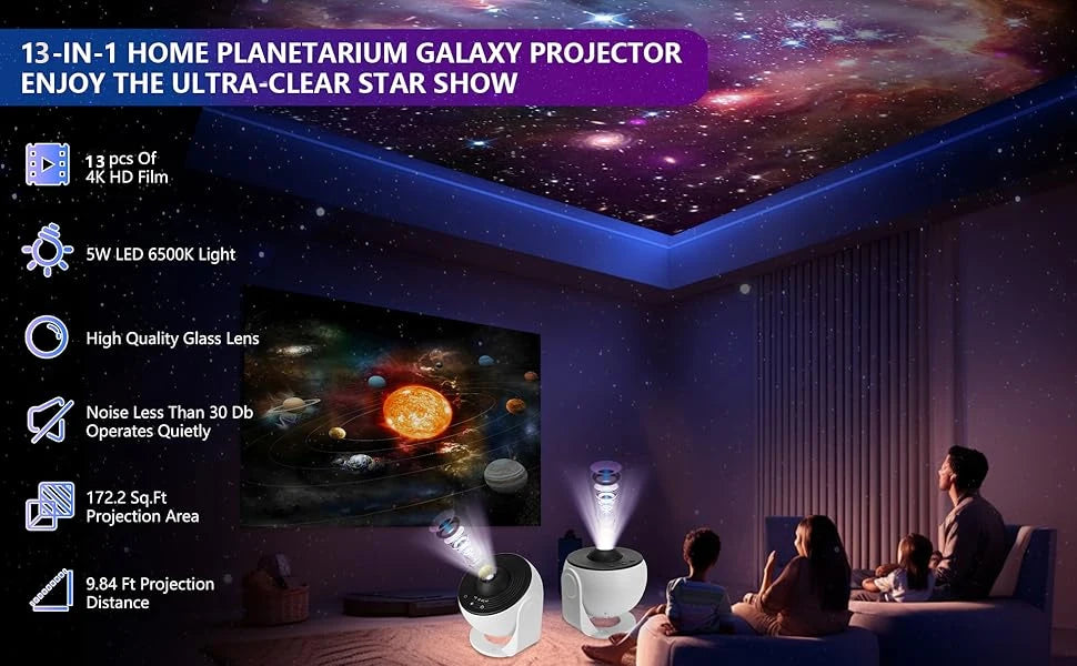 Chambre galaxie projecteur veilleuse HD Image étoile projecteur 13 disques de Film enfants planétarium projecteur 360 °   Lumière de galaxie rotative