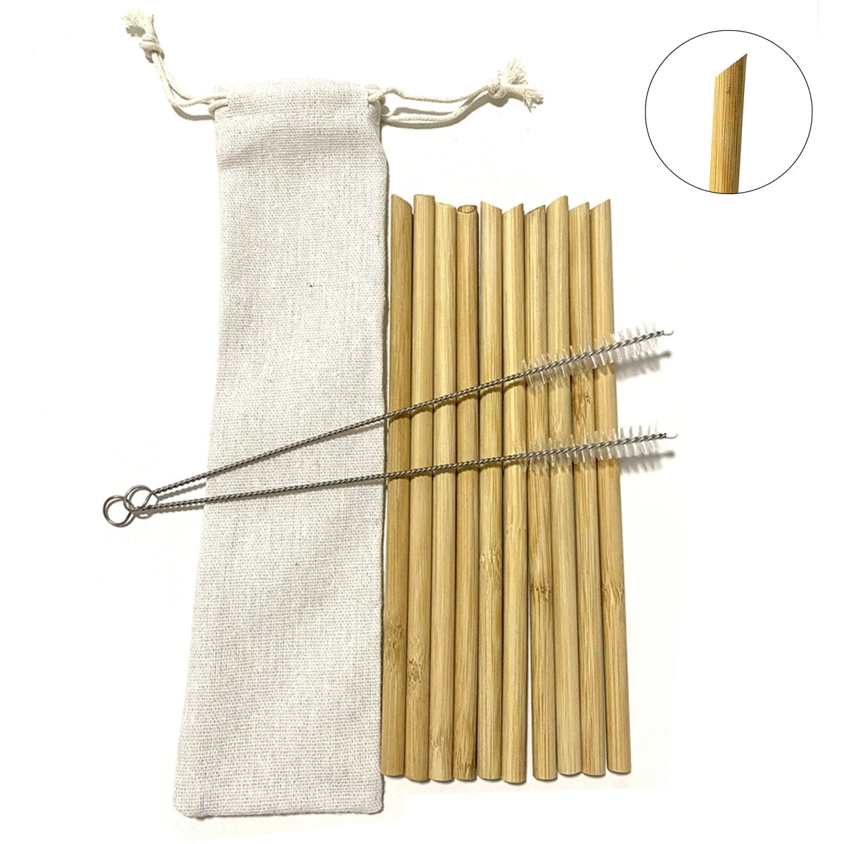 Pailles à boire en bambou naturel réutilisables avec étui, bionickel ables, écologiques, pour cocktail, bar, boissons, 10 pièces