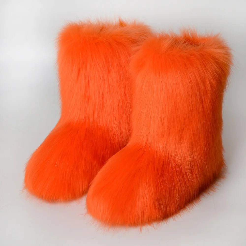 Bottes de neige d'hiver pour femmes en plein air de luxe fourrure fausse fourrure de renard bottes femme en peluche chaud plate-forme chaussures nouvelle mode Bottes grande taille 46