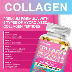 Capsules de collagène 14 en 1, produit de soins pour la peau à la biotine et à la kératine, Booster, Anti-vieillissement, blanchiment de la peau, supplément de soins des ongles et des cheveux