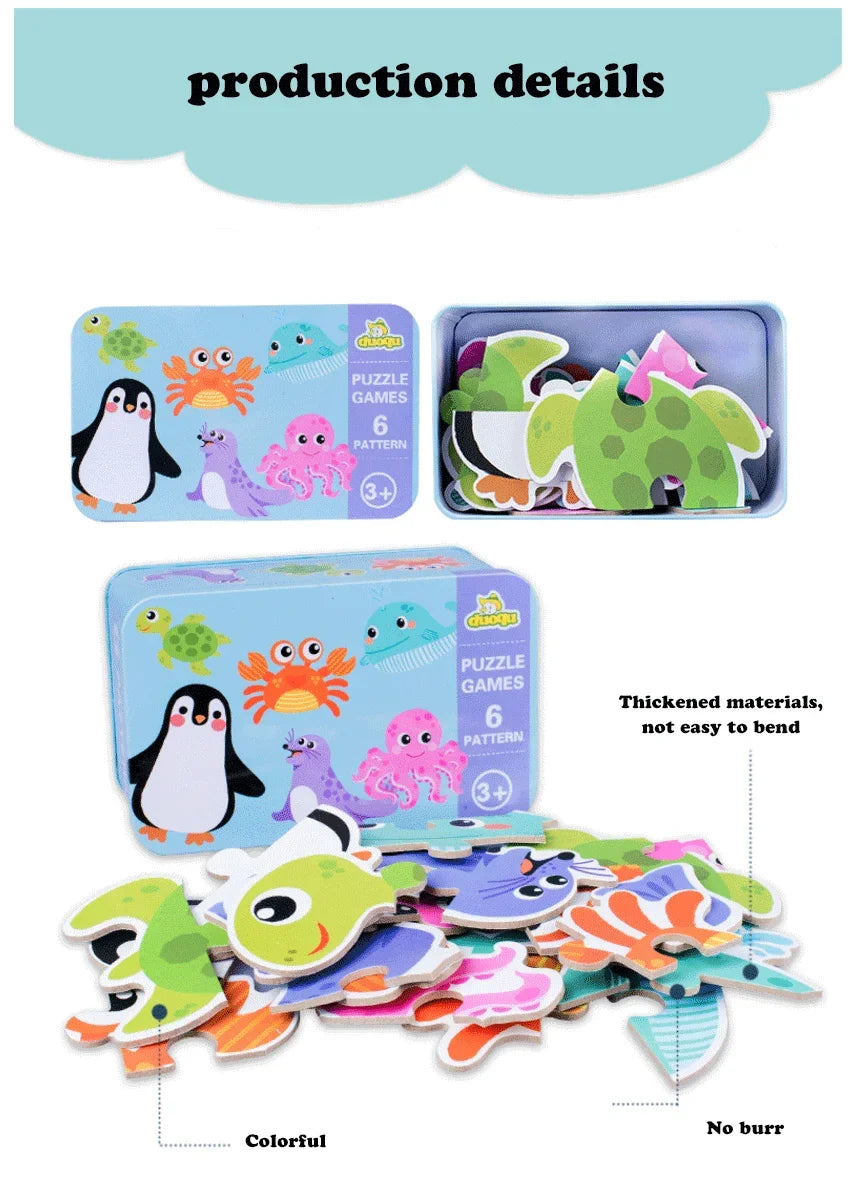 Puzzle en bois pour bébé jouets Montessori dos boîte en fer pour enfants de 2 3 et 4 ans