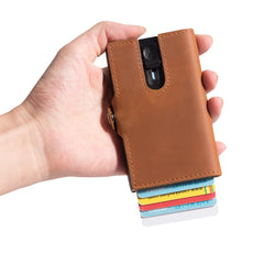 CASEKEY hommes portefeuilles véritable cuir de vache Pop Up affaires porte-carte de crédit RFID blocage mince intelligent portefeuille en Fiber de carbone avec poche