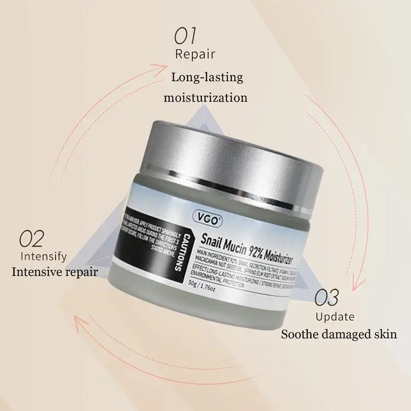 VGO-Crème hydratante à la mucine d'escargot 92%, pour peaux sèches et sensibles, 50g/1.760zCleanser, hydratant, soins de la peau