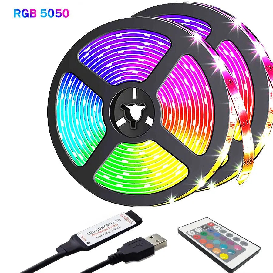 USB LED strip light for children's playroom, TV backlight, proxy document, flexible lights, 24 preset colors, 5050 RGB, home party, 5m