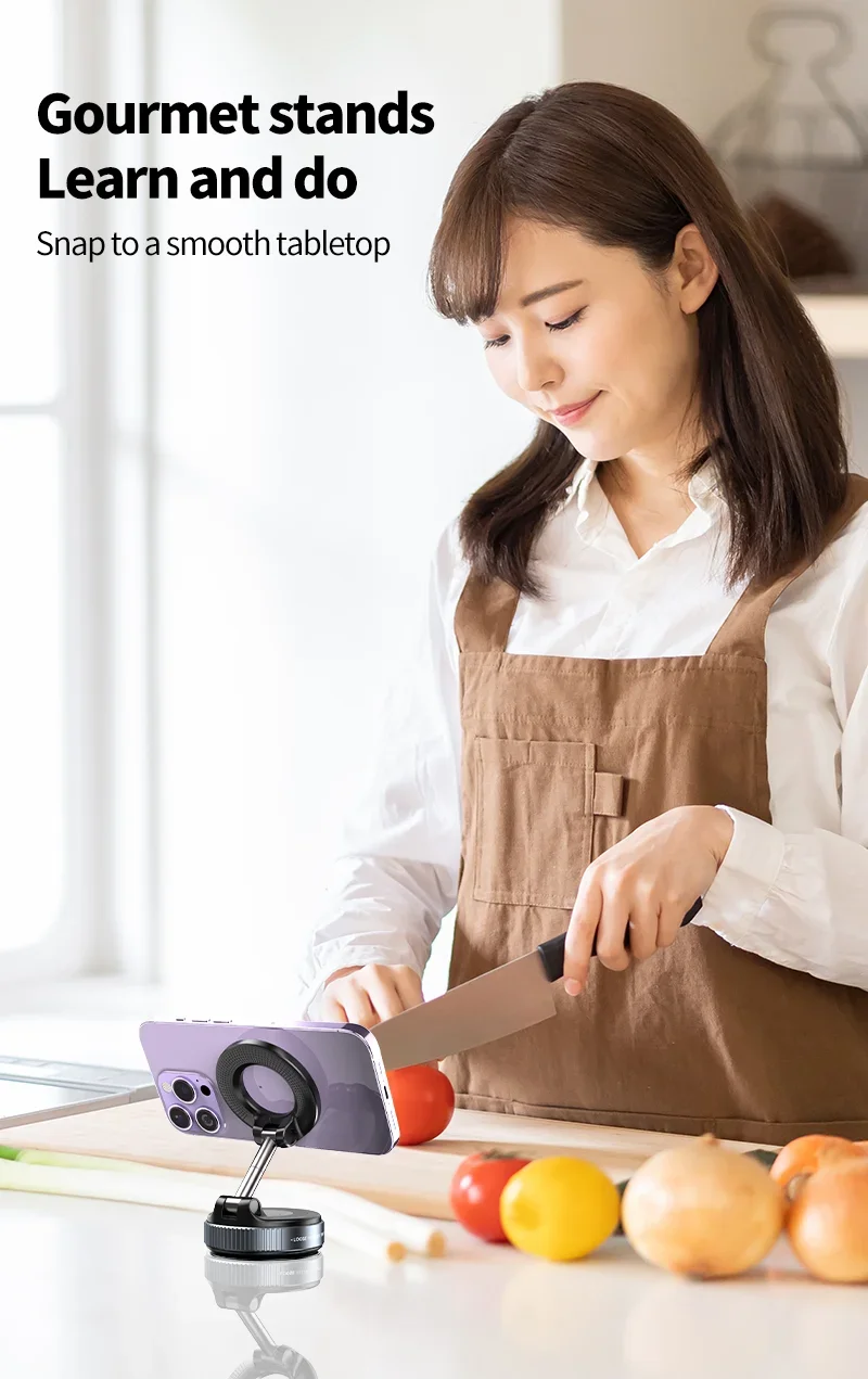 Support de téléphone magnétique pour voiture pliable Design 360 °   Support sous vide réglable pour voiture/bureau/salle de bain/utilisation universelle