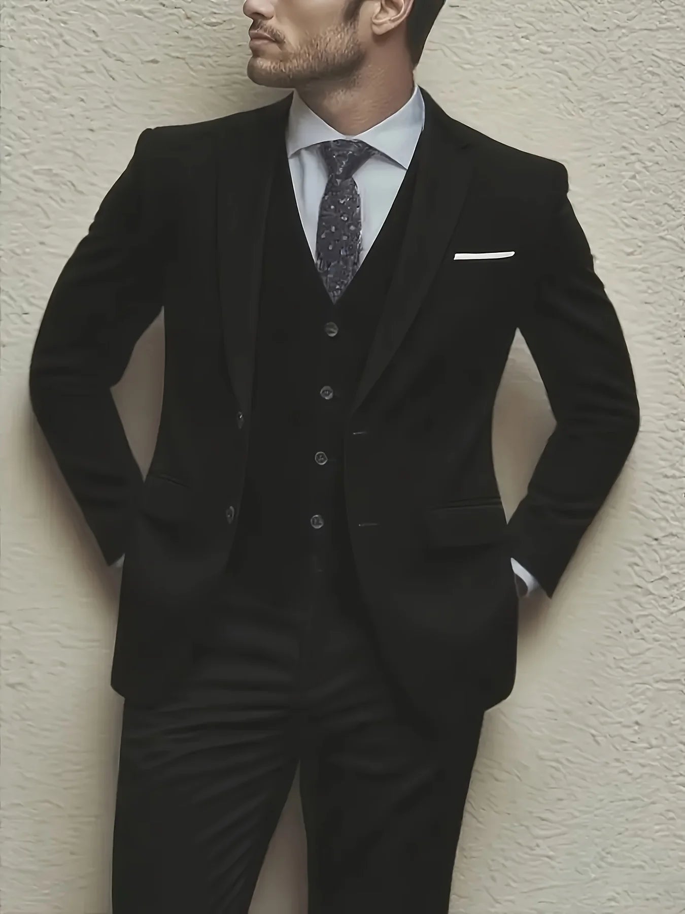 Men's 3-piece suit set, jacket + vest + trousers, fashionable and high quality, suitable for weddings, parties and formal occasions.