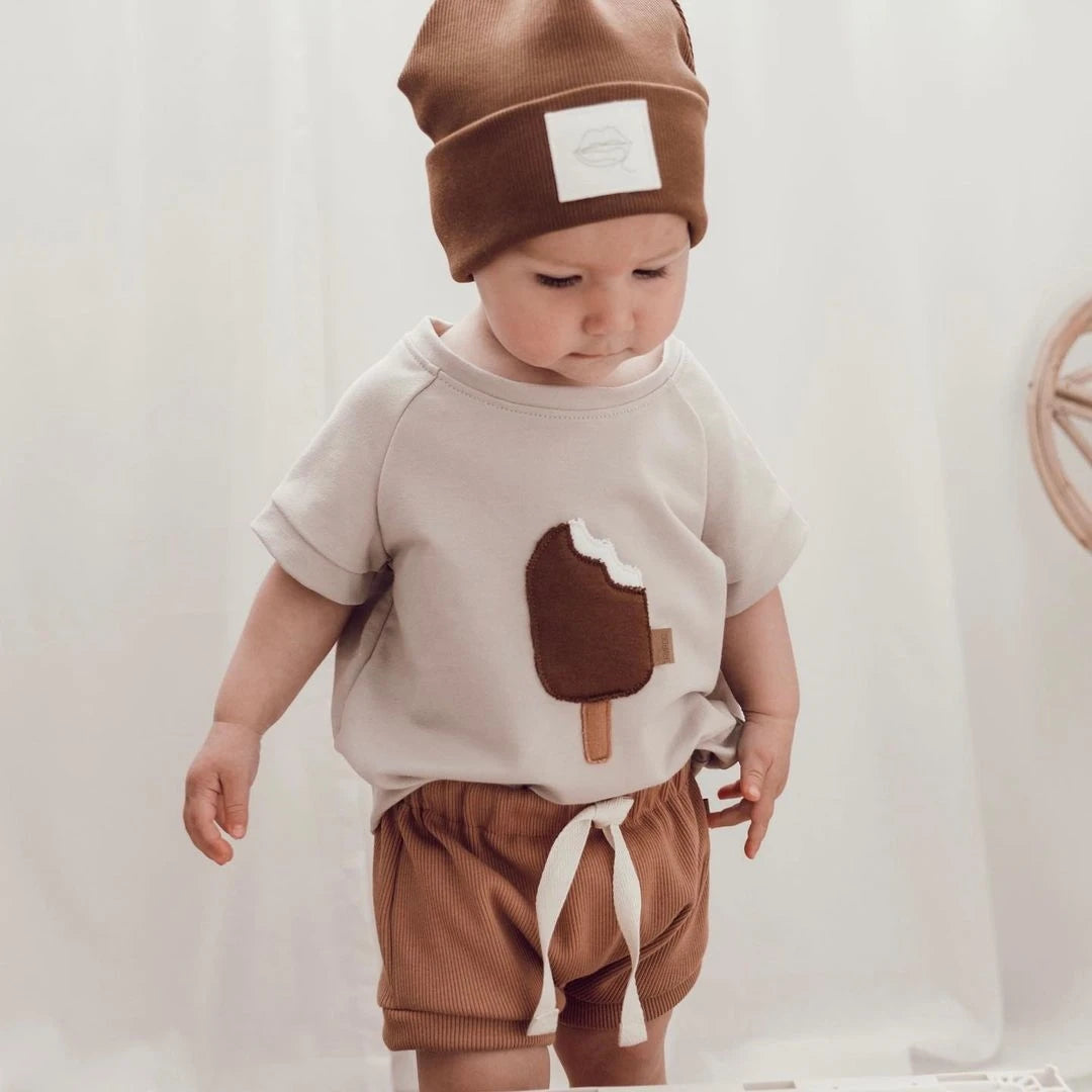 T-shirt à manches courtes en coton pour enfant, vêtement d'été pour bébé garçon et fille, avec impression de crème glacée et dessin animé