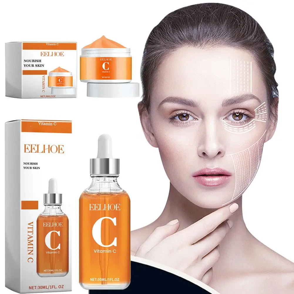 Sérum à la vitamine C et crème à la vitamine C pour le visage, série hydratante quotidienne, soin pour la peau hydraté et dodu, sérum éclaircissant, même le teint