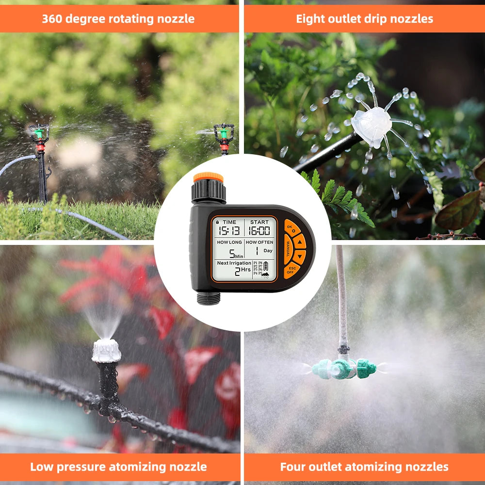 MUCIAKIE 20M minuterie de jardin intelligente ensemble d'irrigation IPX5 étanche LCD contrôleur d'arrosage automatique ensemble avec capteur de pluie pour les fermes