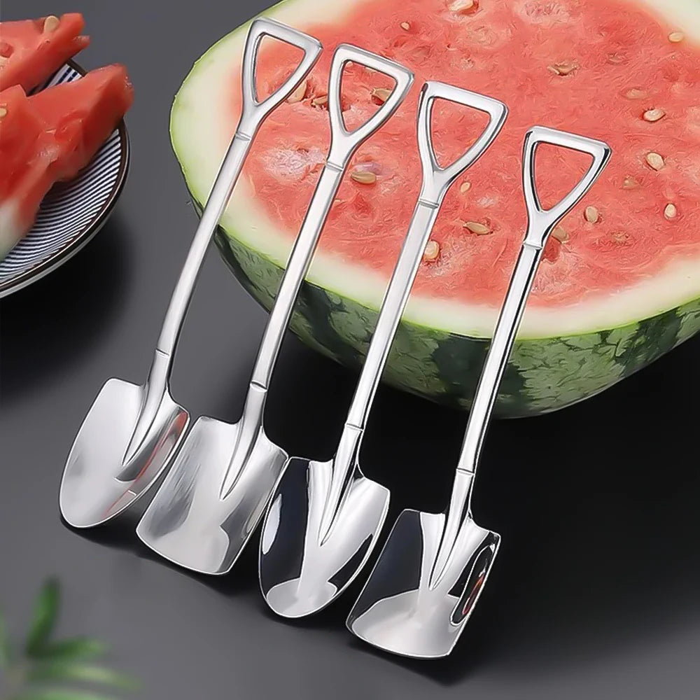 Set of 4 stainless steel scoop and pointed spoons, coffee spoon, tea spoon, ice cream spoon, dessert spoon, cutlery, dinnerware set, kitchen tools