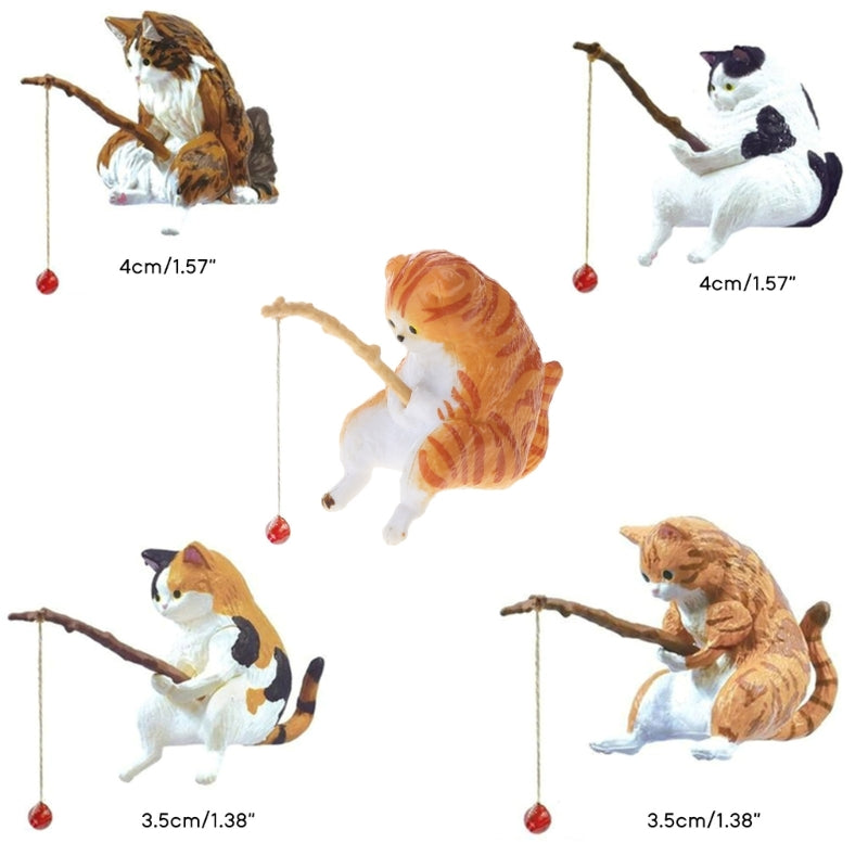 Ornements de chat de pêche, Mini Figurine en résine, aménagement paysager d'aquarium, dessin animé