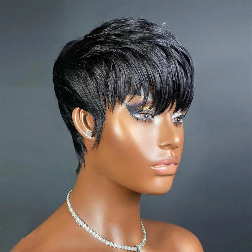Short wigs for women, human hair wigs, pixie cut, machine-made real human hair wigs, pixie wigs, short haircuts, straight wigs