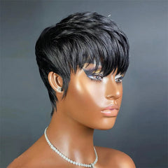 Short wigs for women, human hair wigs, pixie cut, machine-made real human hair wigs, pixie wigs, short haircuts, straight wigs