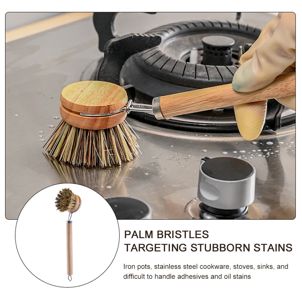 Brosse à vaisselle remplaçable, manche en bois, pour enlever les taches, les Pot, Portable, pour le nettoyage ménager, accessoires de cuisine