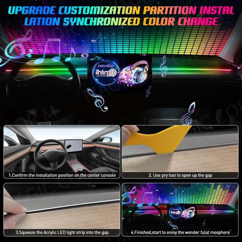 Vegetting 140cm lumières d'ambiance de voiture LED intérieur RGB symphonie atmosphère lampe USB APP contrôle à distance pour Tesla modèle 3 Y S X