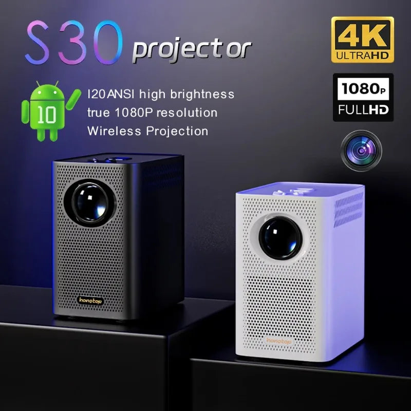 S30MAX Android Wifi 4k projecteur Portable intelligent avec WiFi et Bluetooth poche extérieure 4K 9500L Android 7.0 projecteur