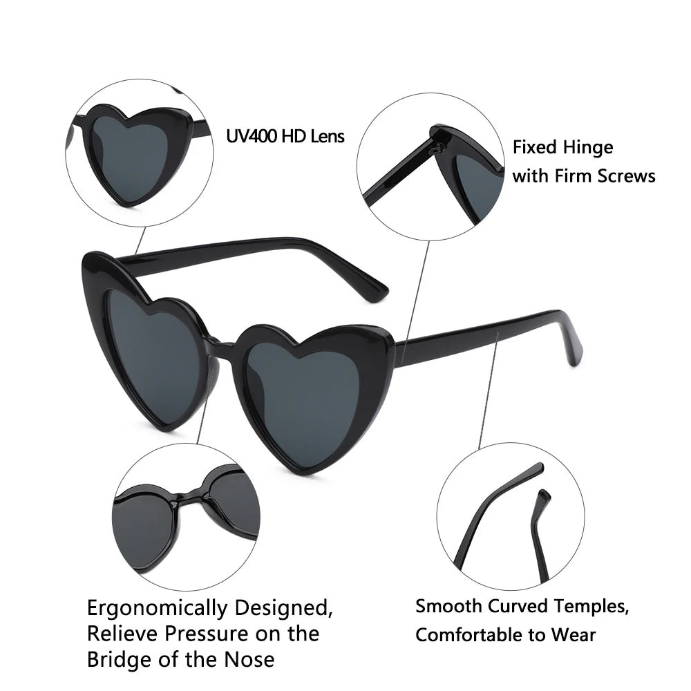 Lana del rey-Lunettes de soleil en forme de cœur pour femmes, lunettes de soleil rétro, lunettes de protection UV400, grand cadre, effet d'amour, luxe, 1PC