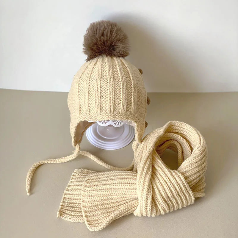 Coréen enfants écharpe chapeau ensembles automne hiver bébé chaud laine tricoté oreille Protection casquette enfant en bas âge garçons filles cou écharpe de noël
