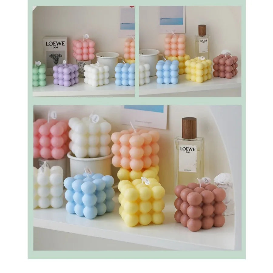 Bougie parfumée en forme de Cube à bulles, 1 pièce, faite à la main, pour aromathérapie, cire de soja, décoration de la maison, bougies pour fête d'anniversaire et de mariage