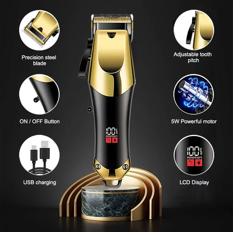 Kit de toilettage pour hommes, ensemble de 3 pièces, tondeuse à cheveux dorée noire avec écran LCD, rechargeable par USB, 8 peignes de guidage, tondeuse et rasoir