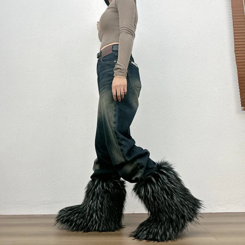 Bottes de neige mi-mollet en fourrure pour femmes et filles, chaussures en peluche chaudes, plate-forme extérieure, document solide, mignon, hiver, Y2K, 2023