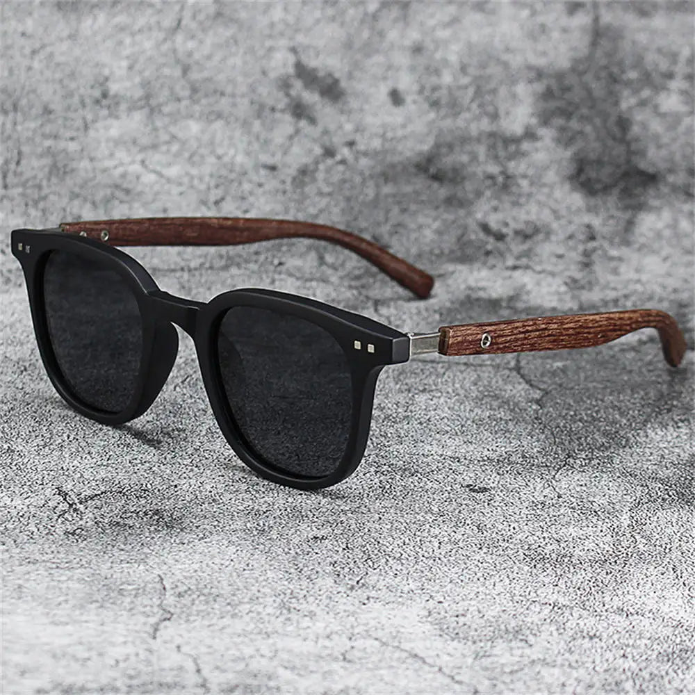 Lunettes de soleil classiques avec branches à motif de grain de bois, petit cadre carré pour hommes, lunettes de soleil de haute qualité pour femmes, lunettes de pêche avec protection UV400.
