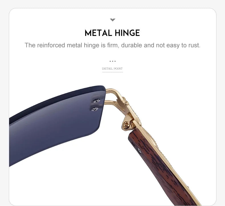 Frameless square wooden sunglasses for men and women, vintage, fashionable, luxury, retro, 2023