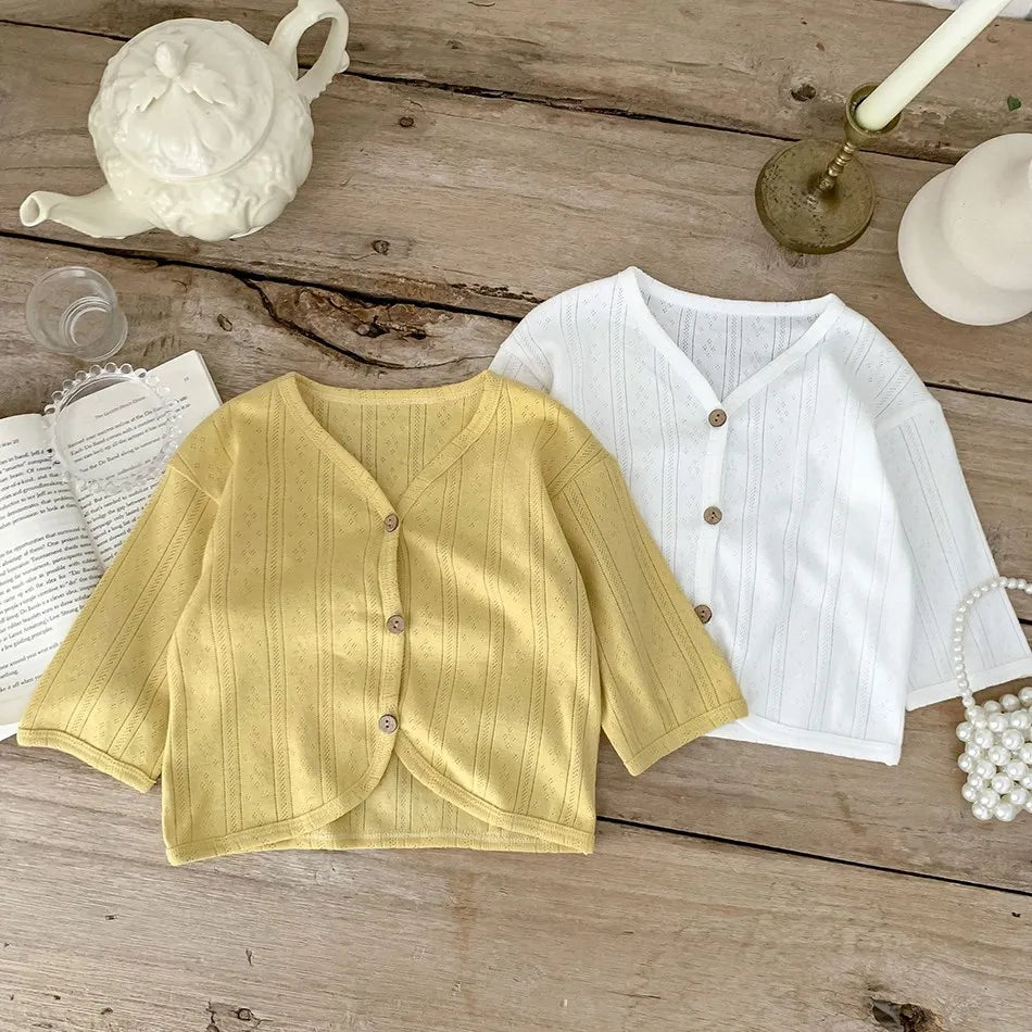 Veste d'été légère à manches longues pour enfants, vêtements pour tout-petits, cardigan solide pour documents, vêtements décontractés coréens pour bébés garçons et filles