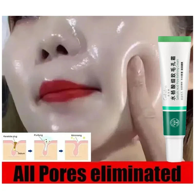 Crème rétrécissante pour les pores à l'acide salicylique, élimine les grands Pores, sérum, élimine les points noirs, répare l'acné, raffermissement, soins pour la peau, cosmétiques