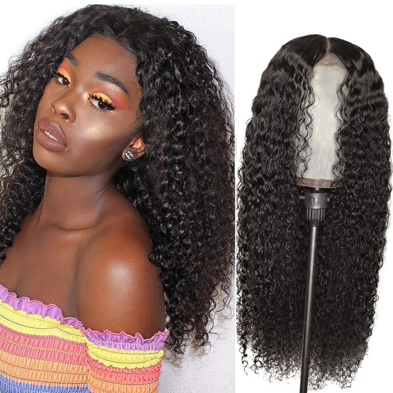 Perruque Lace Front Wig péruvienne naturelle, cheveux bouclés, sans colle