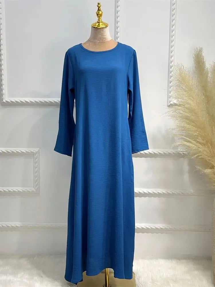 Noir blanc rose solide dubaï modeste sous Robe Abaya Islam caftan musulman avec poches robes pour femmes Robe Femme Musulmane