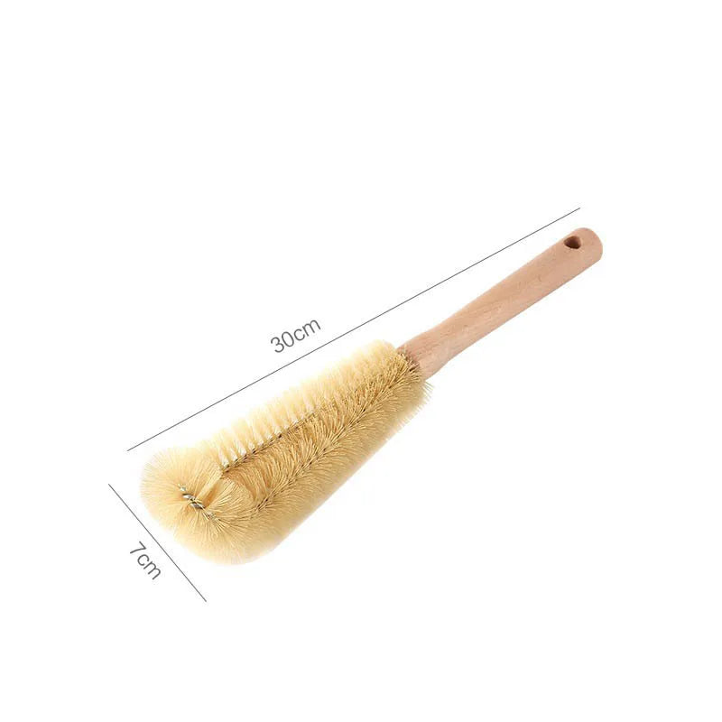 Nettoyeur de brosse de bouteille avec Long manche en bois, brosse de nettoyage de bouteille d'eau, poils naturels, brosse de bouteille de gommage de cuisine pour pichet de tasse