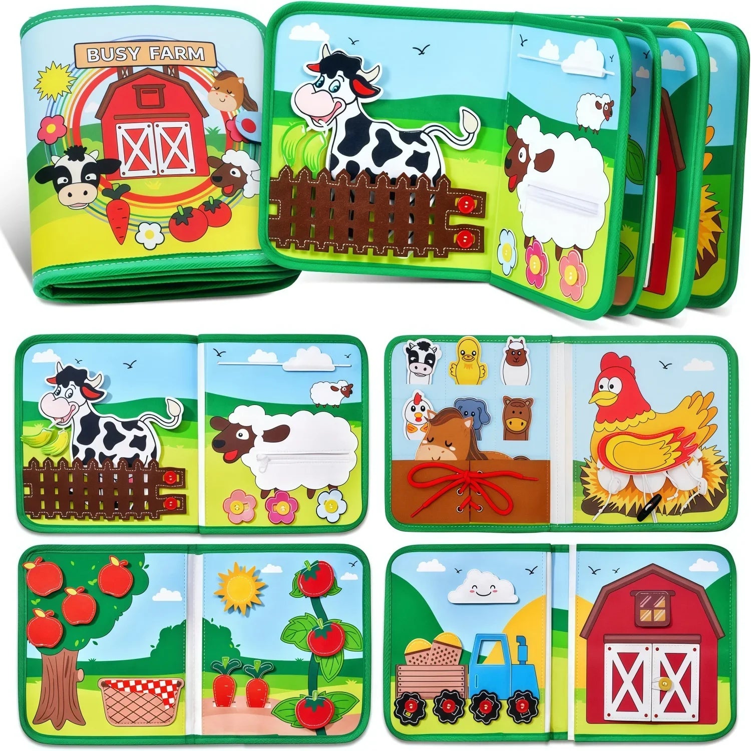 Livre silencieux Montessori – Jouet d'activité pour animaux de ferme avec conte pour les tout-petits, apprentissage précoce des motricité fine