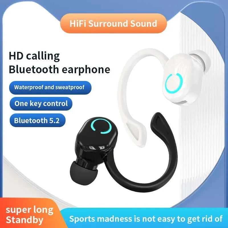 Écouteurs sans fil Bluetooth 5.2 avec micro, crochet d'oreille, écouteurs à suppression de bruit, casque de sport et de jeu, mini basse HIFI, téléphone de sauna professionnel