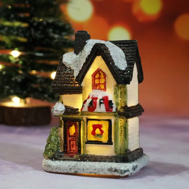 Christmas decoration house LED light durable Christmas ornaments small resin mini house miniature village building for home children gift