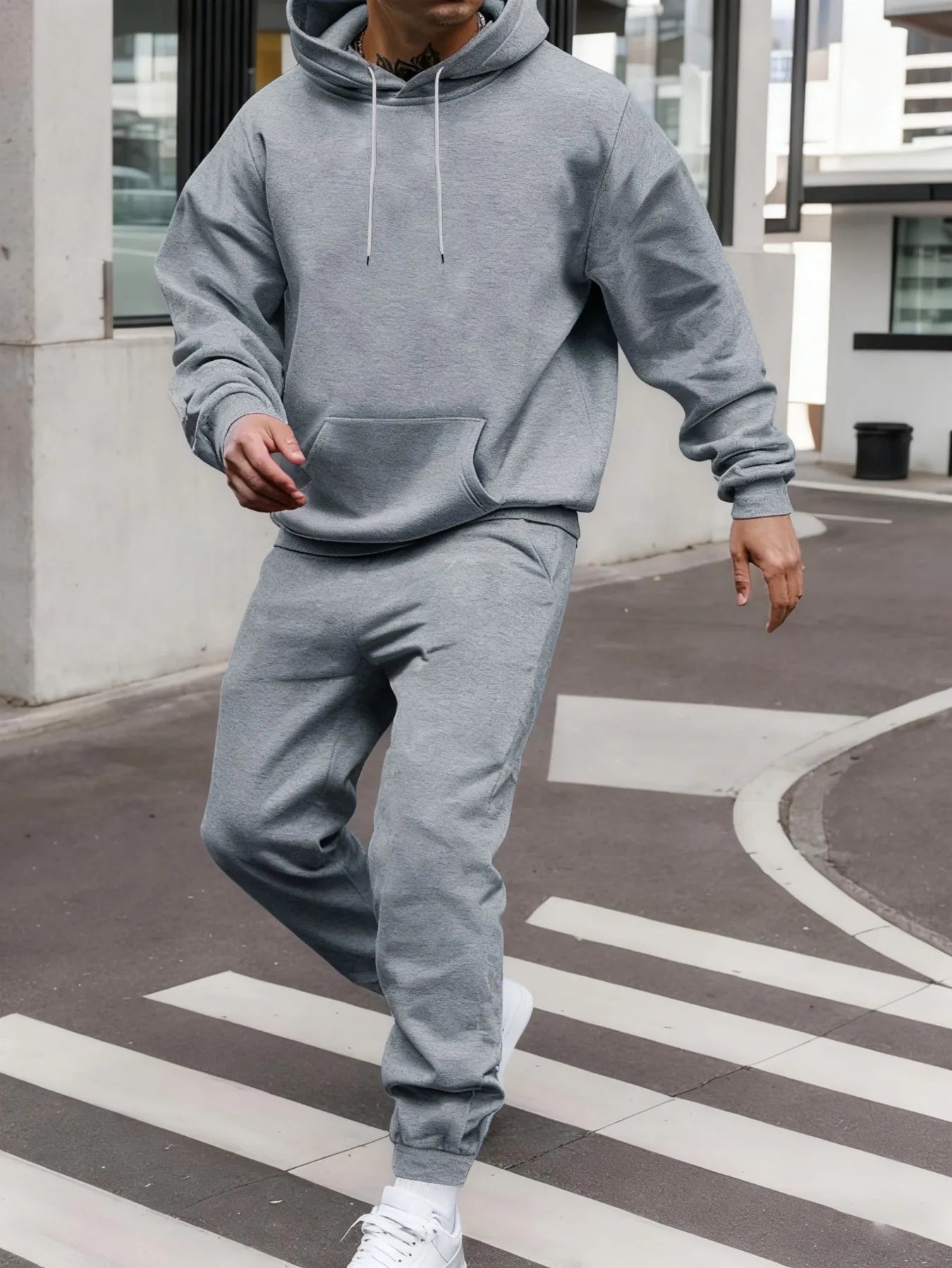 Ensemble sweat à capuche pour homme d'hiver, ensemble deux pièces longue, couleur unie, vêtements de rue, unisexe, costume à la mode, pantalon de survêtement de sport décontracté
