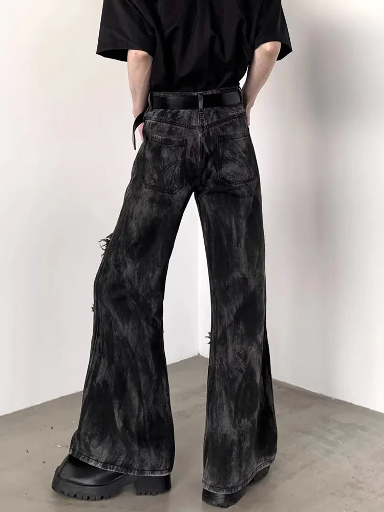 Jean Délavé Noir pour Homme, Streetwear, Baggy, Empilé, Évasé, Vintage, Années 90, 2025