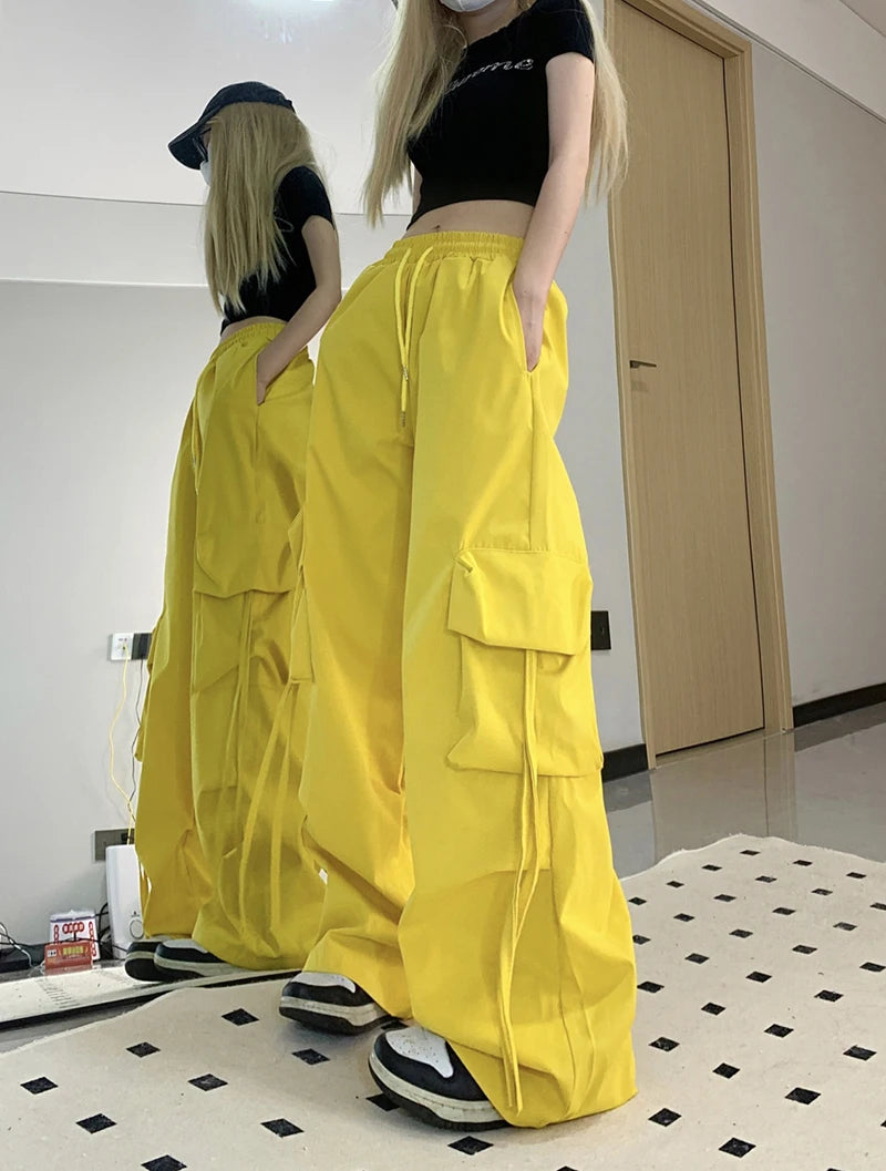Y2K Cargo pantalon femmes Streetwear surdimensionné jambe large pantalons de survêtement Harajuku grandes poches Joggers Bf taille haute Baggy sport pantalon