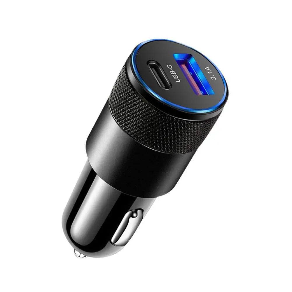15W USB + PD petit canon en acier chargeur de voiture en alliage d'aluminium en métal chargeur de voiture 3.1A chargeur de voiture de téléphone portable